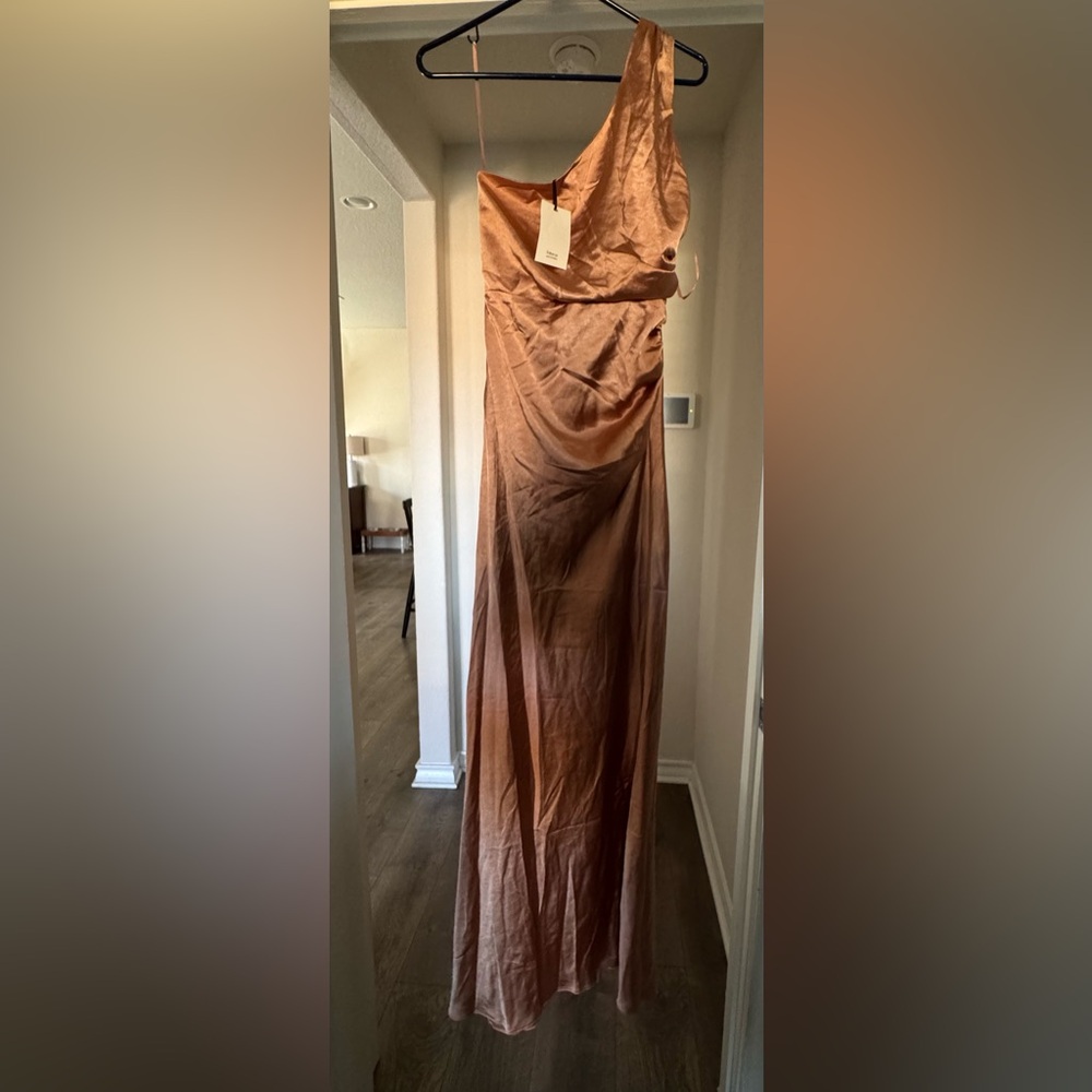 Elegant One Shoulder Dress in Burnt Peach